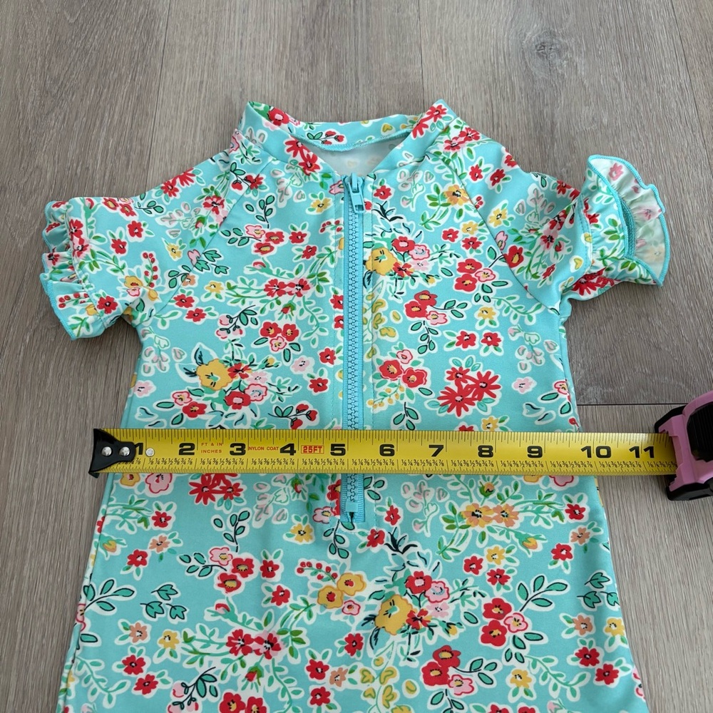 Charm Leaks Baby Swimsuit Romper Zipper 12-18 months Blue Floral Print UPF 50+ - Picture 11 of 16